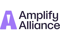 Amplify Alliance logo featuring bold, modern typography with a stylised purple "A" symbol.